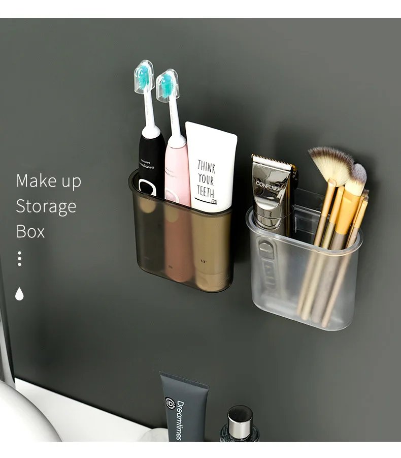 

Self-Adhesive Toothbrush Toothpaste Holder Plastic Toothbrush Barrel Wall Mounted Storage Organier Bathroom Storage Box
