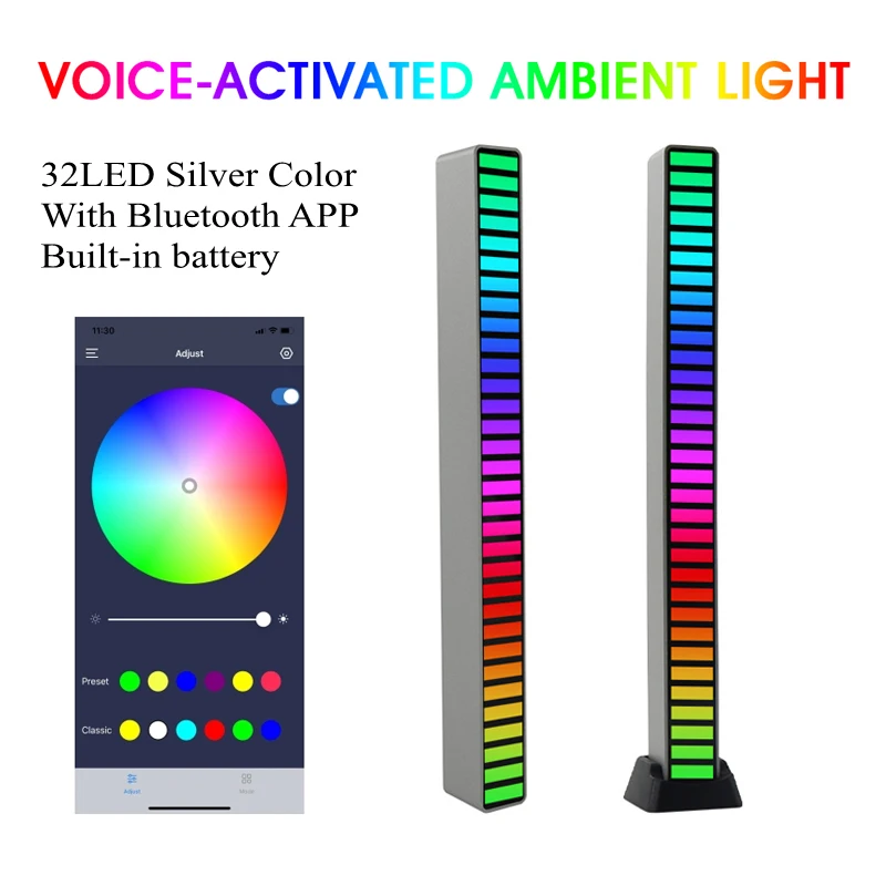 

Voice-activated Rhythm Light Stick 32-Bit RGB Audio Spectrum Bar Pickup Ambient DJ LED Display Rhythm Pulse Colorful Signal
