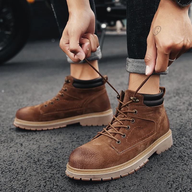 

genuine Leather Men Winter Shoes Fashion Men Winter outdoor Boots lace up boots round Toe Boots For Men Male ankle Boots a4