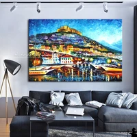 hand painted town buildings palette knife landscape oil paintings on canvas modern abstract wall art picture for home decoration