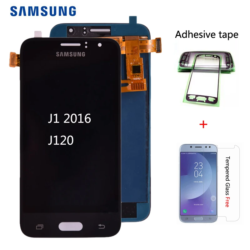 J120 lcd для samsung Galaxy J1 J120F J120H J120M lcd дисплей и кодирующий преобразователь сенсорного экрана в сборе можно регулировать яркость