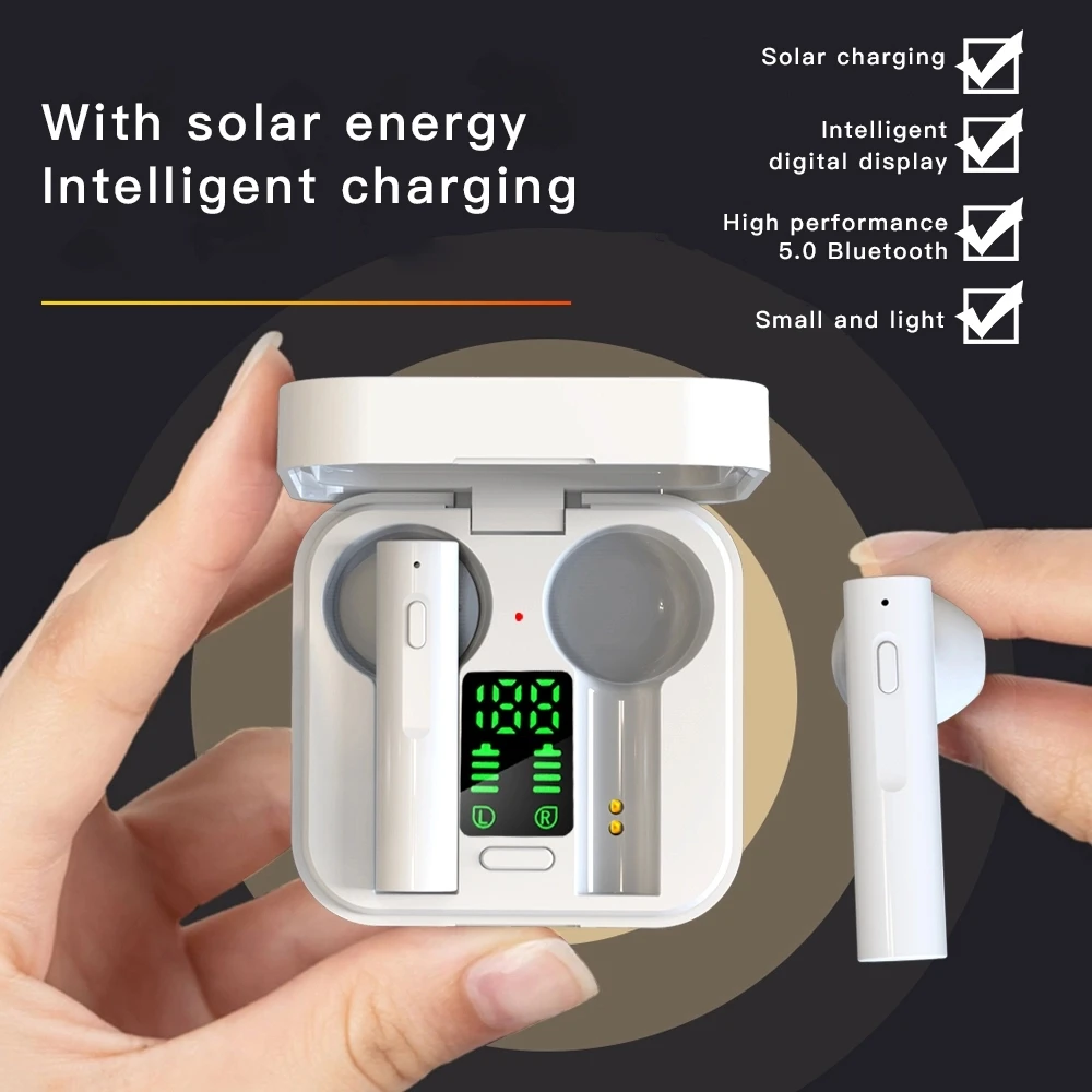 

Solar Charging Wireless Headphones Earphone Bluetooth Gaming Headset In-Ear TWS With Microphone Handsfree Call For Mobile Phones