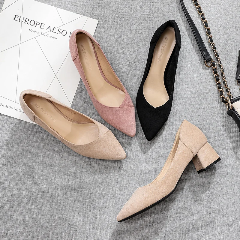 Женские туфли лодочки повседневные Черные на среднем квадратном каблуке сезон