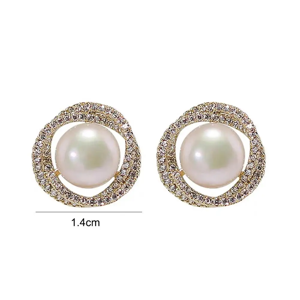 

New Fashion Round Faux Pearl Silver Plated Earrings Ear Stud for Women Banquet Jewelry Gift