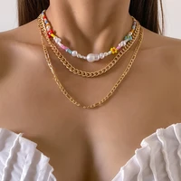 bohemian colorful seed bead pearl drop choker necklace statement short collar clavicle summer chain necklace for women jewelry