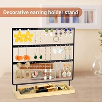 earrings holder 3 layers jewelry organizer display tree metal wooden base earring rack for hang ear studs bracelets necklace new