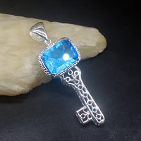 gemstonefactory jewelry big promotion 925 silver london blue topaz key design women ladies mom gifts necklace pendant 20213941