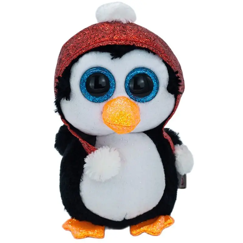 

New 6''15CM Ty Beanie Big Eyes Pea Animal Red Hat Penguin Soft Plush Stuffed Toy Doll Child Collection Birthday Christmas Gift