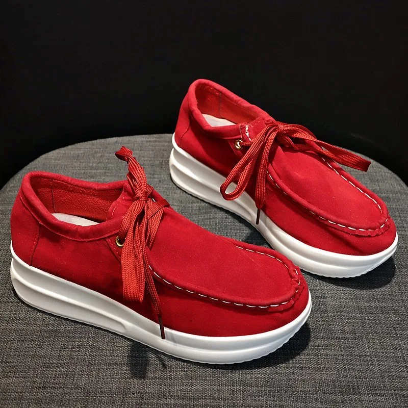 

Girls Rubber Sole Casual Platform Shoes Women Lace Up Yellow Brown Sock Shoes Large Size Suede Fabric Footwear Casual Sneakers