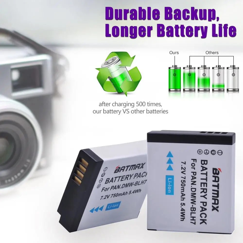 Batmax DMW-BLH7 BLH7E DMW-BLH7PP Battery+LED USB Dual Charger for Panasonic Lumix DMC-GM1 GM1 DMC-GM5 GM5 DMC-GF7 GF7 DMC-GF8 |