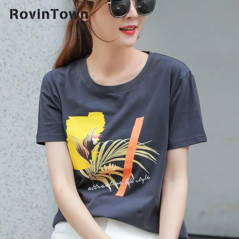 Женская футболка с круглым вырезом Повседневная хлопковая коротким рукавом и