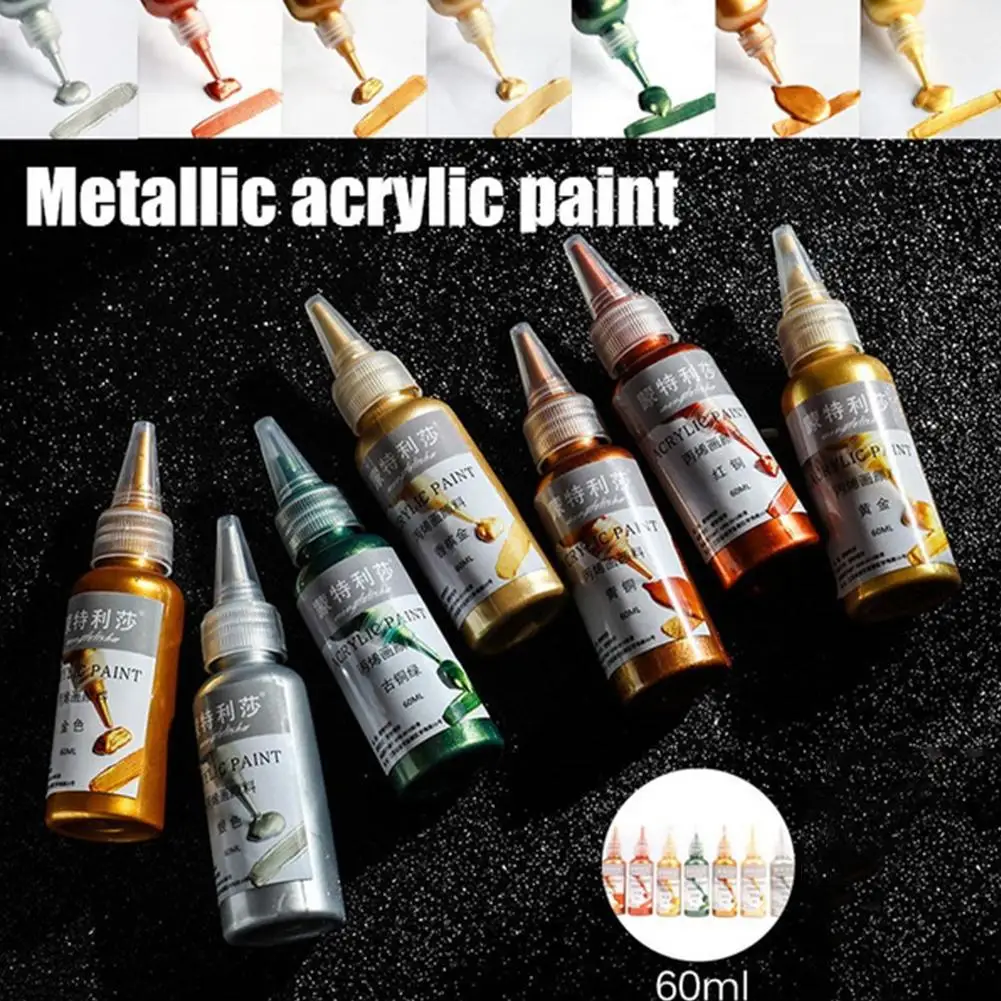 

60ml Gold Paint Metallic Acrylic Paint Waterproof Not Painted Hand Art For Kids Pigments Clothes DIY Faded Supplies Graffit S3W9
