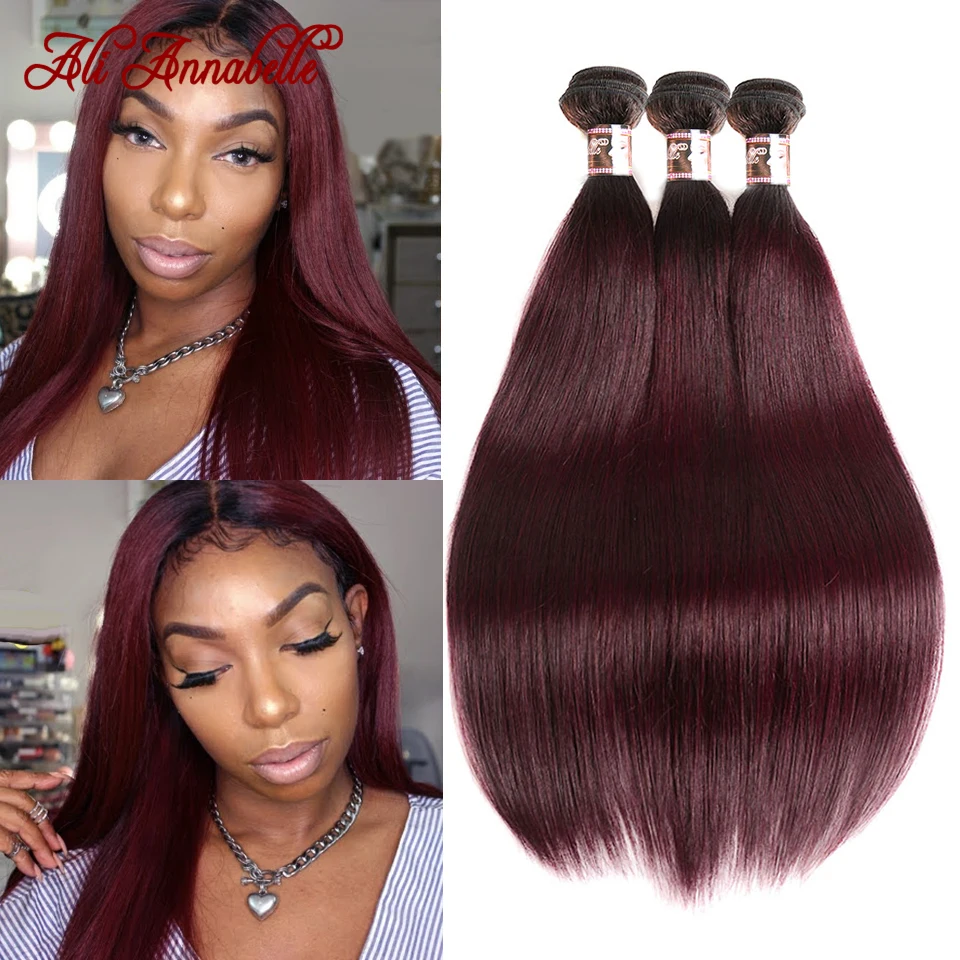 ALI ANNABELLE HAIR 1b/99j пучки человеческих волос Ombre с застежкой бразильские прямые волосы
