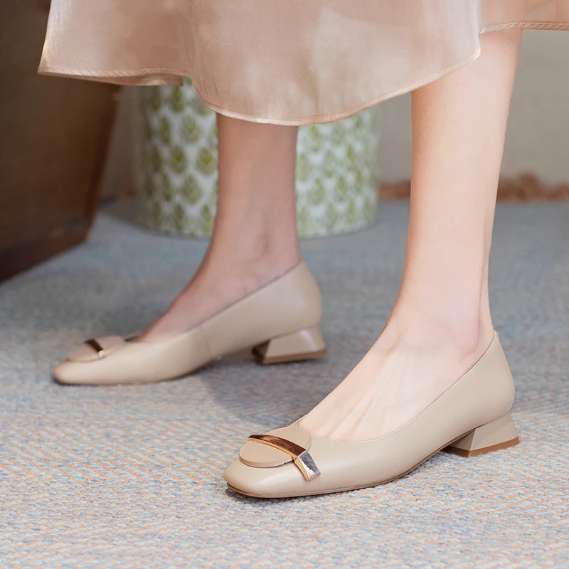 

Women Casual Pumps Genuine Leather Leather Round Toe Slip-on Pumps Low Heels Spring Summer Dancing Shoes Woman