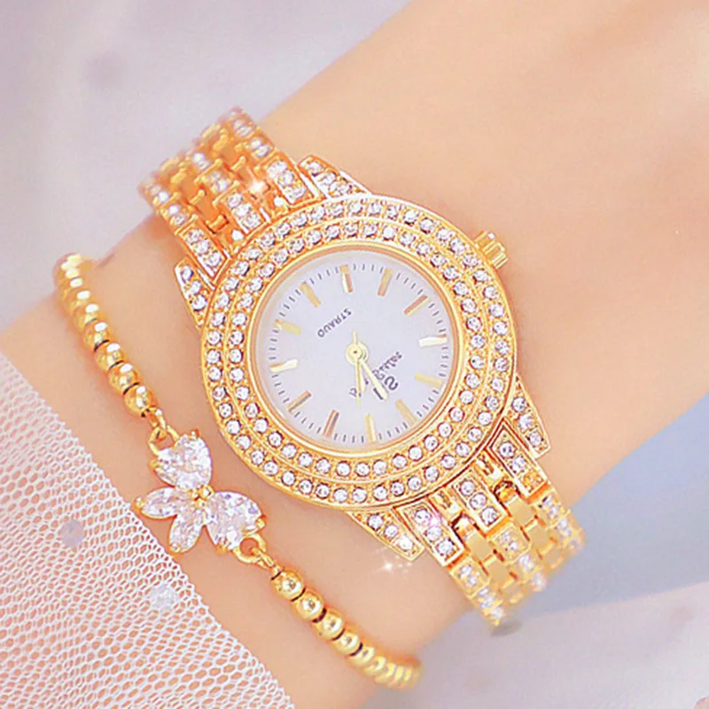 Bs Bee Sister Dress Luxury Rose Gold Quartz Watch Women Crystal Diamond Stainless Bracelet Waterproof Montre Watch Wrist
