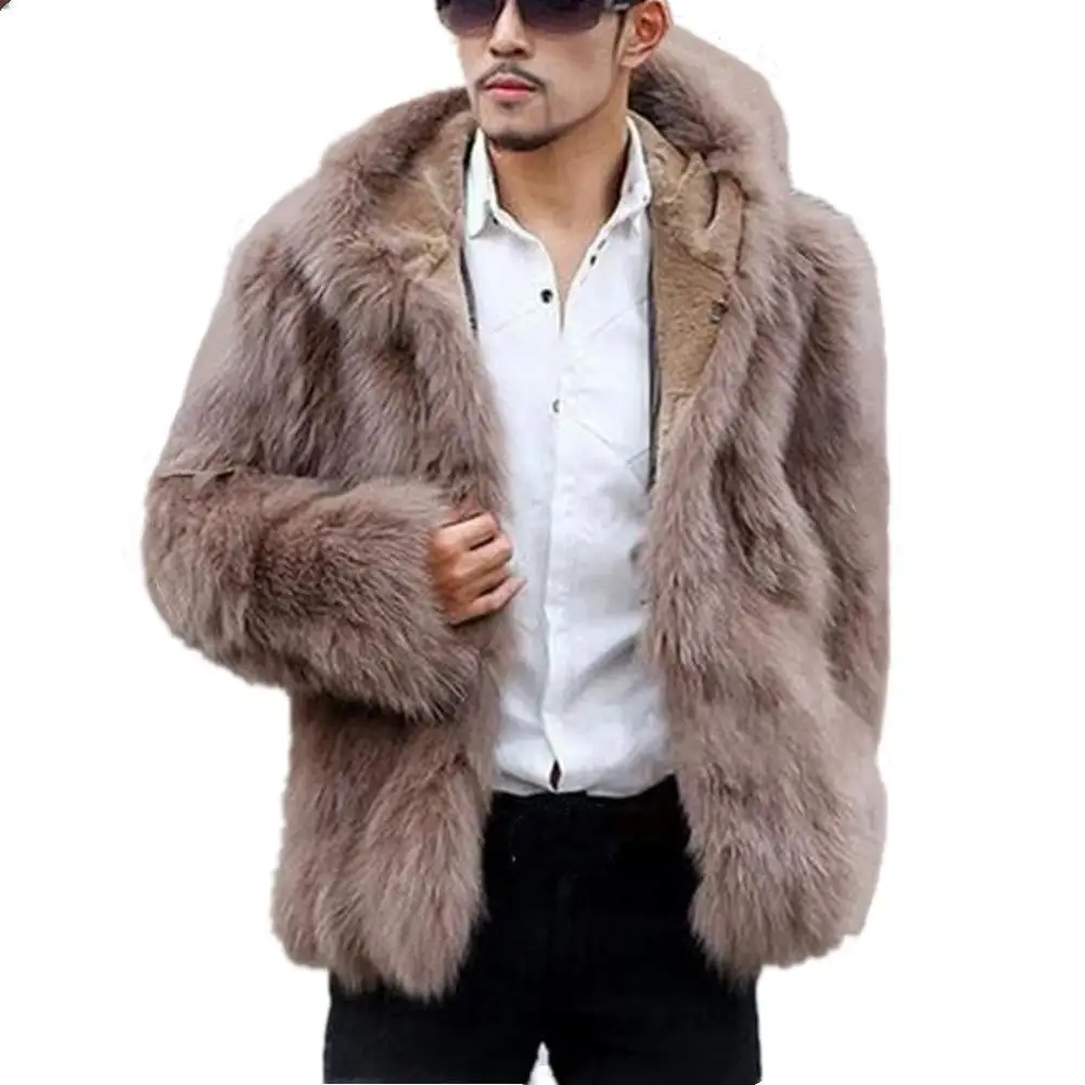 Пальто мужское из искусственного меха с длинным рукавом капюшоном | Мужская