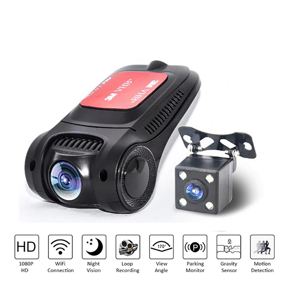 Видеорегистраторы для автомобилей Wi Fi 1080P Full HD Двойной объектив камеры заднего