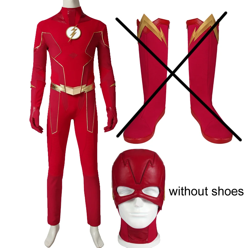 Without boots Флэш сезон 6 костюм Бэрри Аллена Косплэй наряд комбинезон Flash бутсы перчатки карнавальные костюмы на Хэллоуин для взрослых индивидуальный заказ - Цвет: Without boots