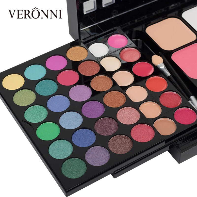 VERONNI Fashion 78 цветов, палитра теней для век, набор 48 теней для век+ 18 блесков для губ+ 2 Румяна+ 2 контура+ 7 консилеров, набор косметики