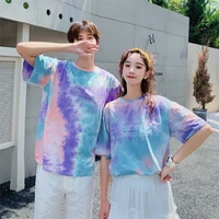 lovers wear tie dye gradient color t shirt anti wrinkle can not afford the ball summer new hong kong style short sleeved t shirt