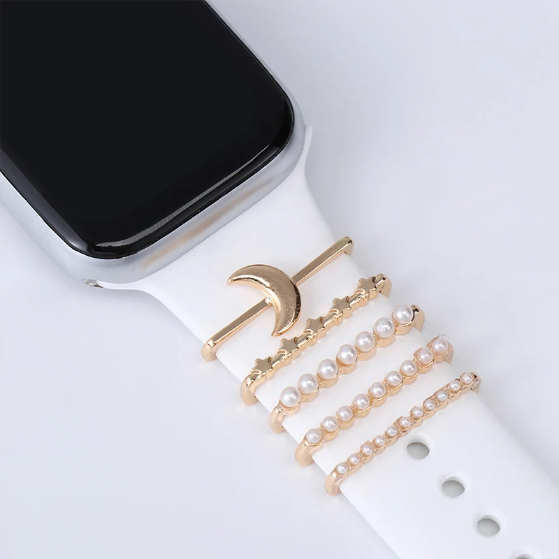 5 Metal Charms Decorative Ring for Apple Watch Band Diamond Ornament Smart Watch Silicone Strap Accessories for iwatch Bracelet