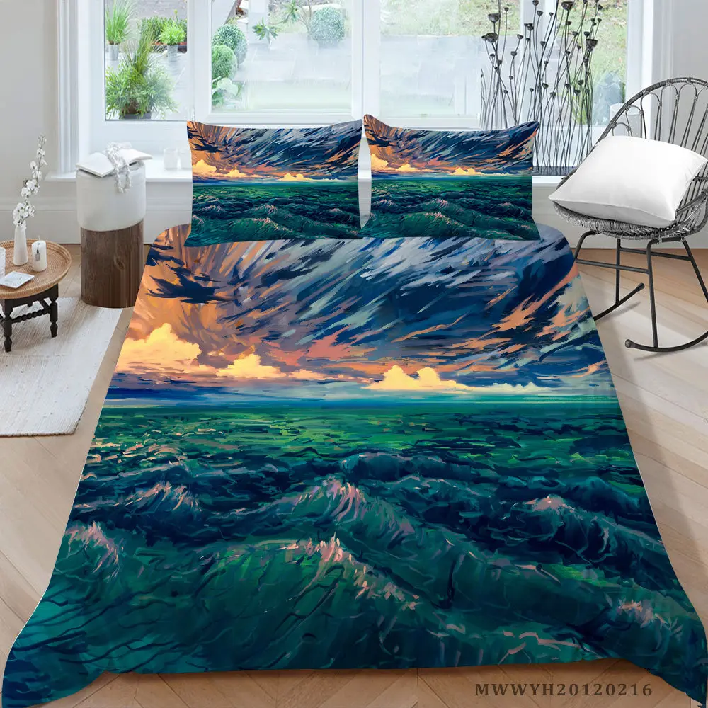 

Beautiful Sea Bed Set King Size Artistic Cloudy Sky Duvet Cover Lifelike Twin Full Single Double Queen Bedding Set Fashion