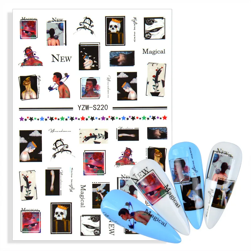 

2021 NEW Maple Leaf Nail Stickers Black Snake Cat Alien Butterfly Lips Tattoo Manicure Dragon Adhesive Nail Decal Slider Tool