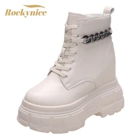 women platform punk boots winter new british style thick soled ankle shoes metal chain single boots leather chunky sneakers 10cm