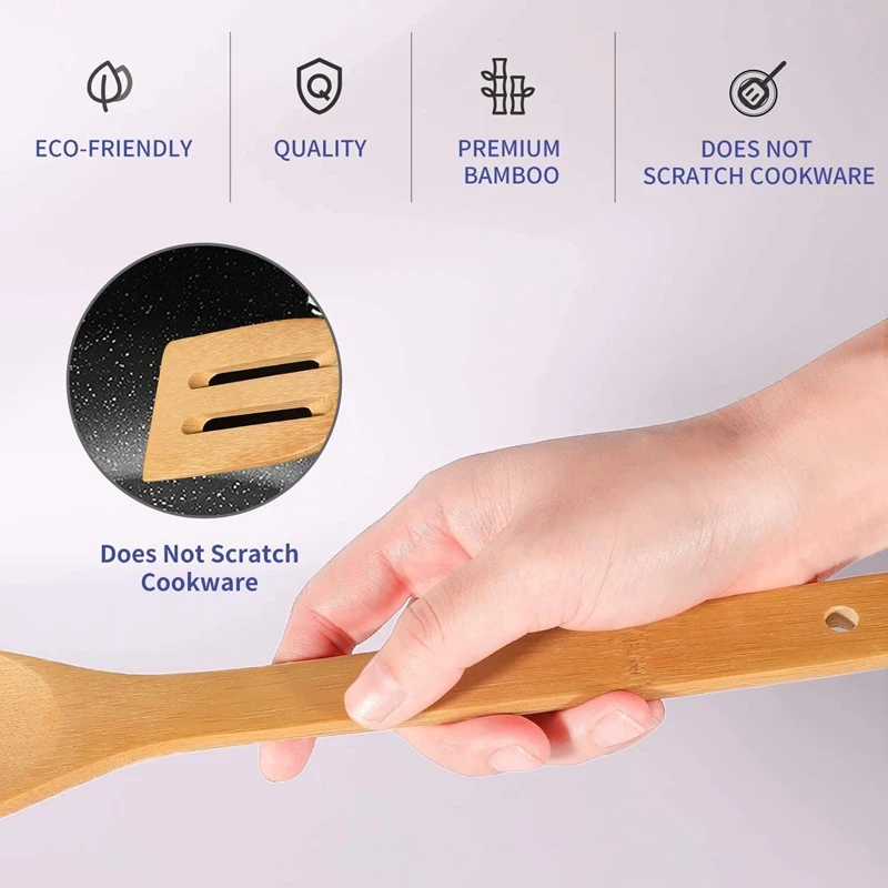 Набор бамбуковой кухонной утвари-набор из 6 предметов утвари с держателем