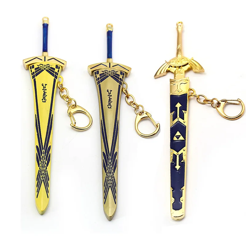 New FATE Stay Night Saber Keychain Gold Excalibur Morgan Metal Sword Key Chain Ring For Men Car Women Bag Jewelry Chaveiro