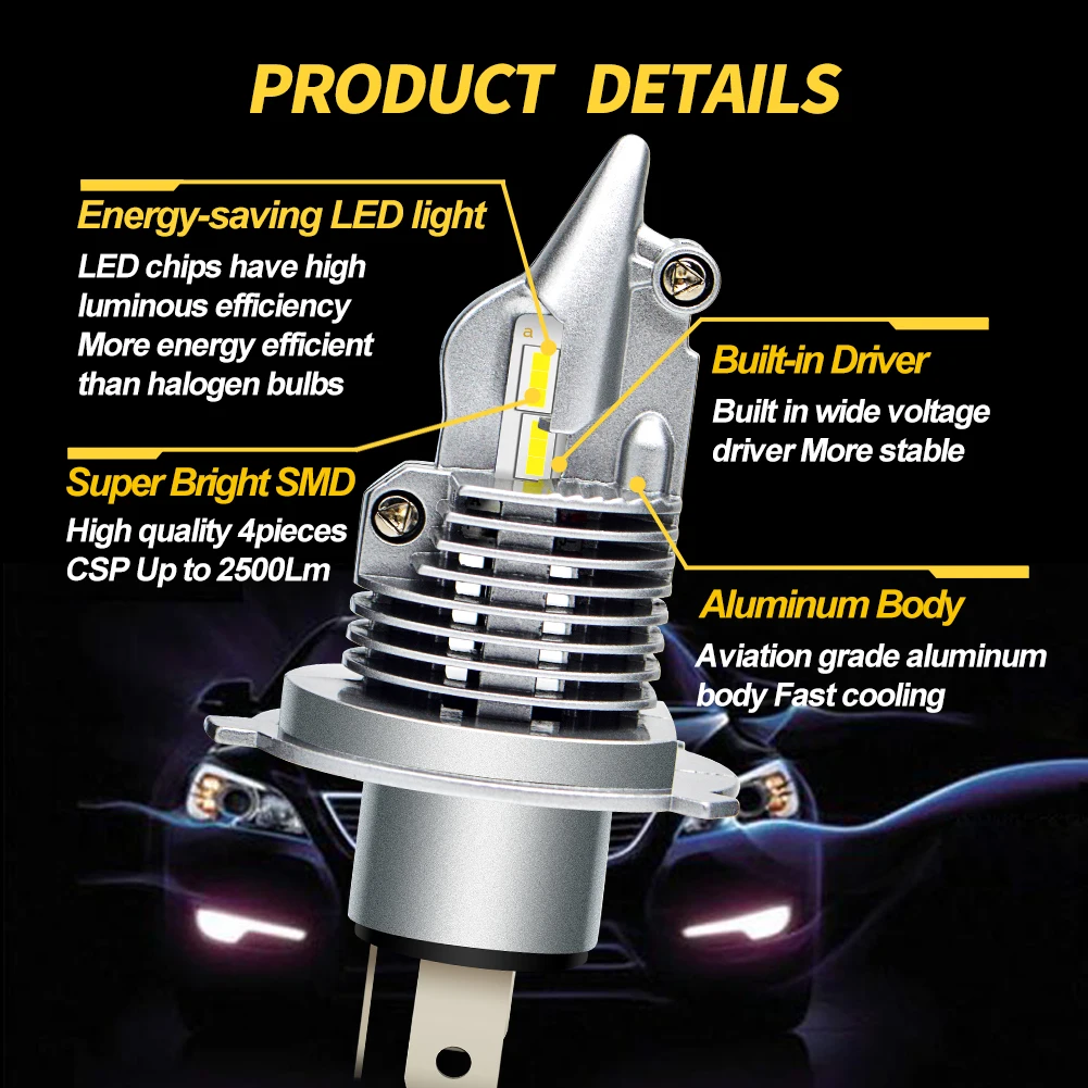 Светодиодные фары для мотоцикла RUIANDSION 9003 HB2 HS1 P43T H4, фары головного света для автомобиля, противотуманные фары CSP 5000Lm 12 В 24 в 6000K 2700K для Honda Chevrolet