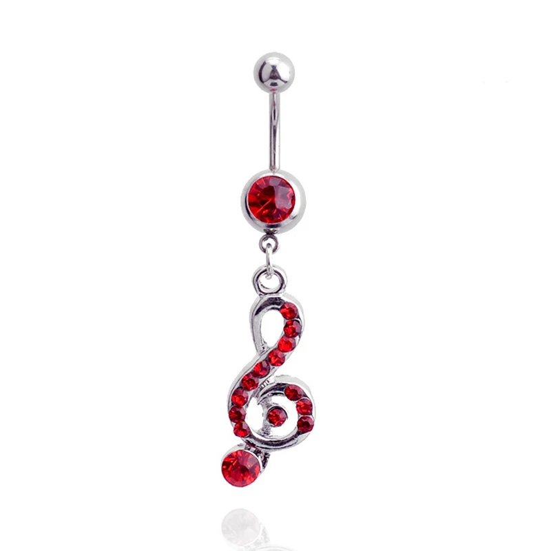 Fashion Surgical Steel Rhinestone Music Note Long Dangle Navel Belly Button Ring Bar Body Jewelry Piercing C66 | Украшения и