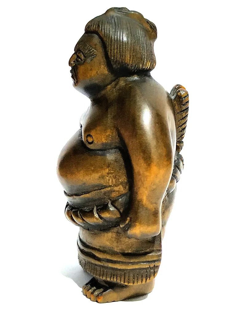 Y5719 - 2 &quotрезная вручную японская бокс-Вуд Netsuke-РЕСТЛЕР