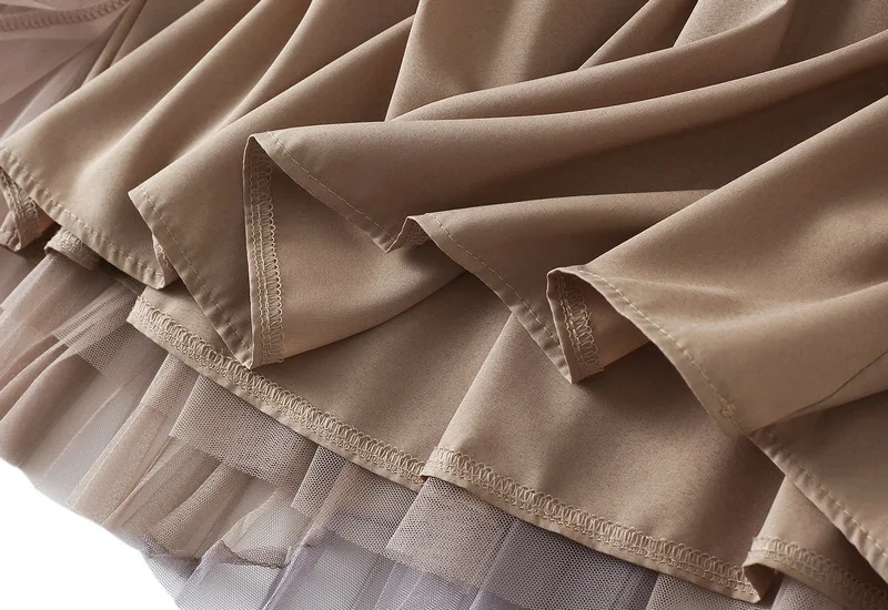 

Qooth Cute Tulle Skirt Woman Fashion 2021 Spring Korean School Skirts Elatic Waist Pleated Patchwork Skirt Student's Skirt QT396