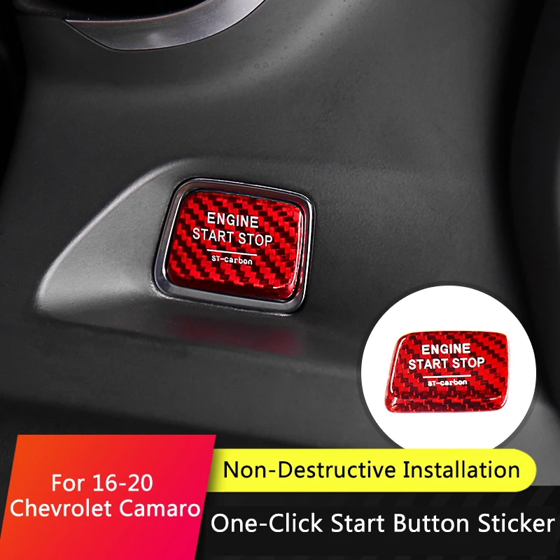 

TAJIAN Car Engine Start Stop Button Sticker Cap Trim Cover Red Carbon Fiber Interior Accessories For Chevrolet Camaro 2016-2020