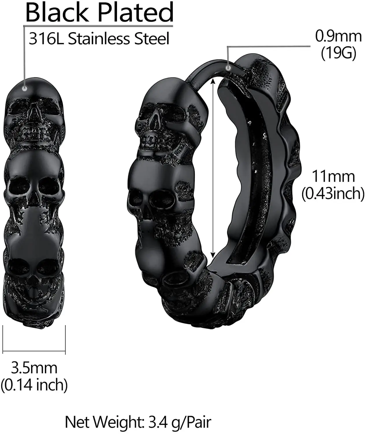 Серьги-кольца в виде черепа из нержавеющей стали/золотого/черного цвета для