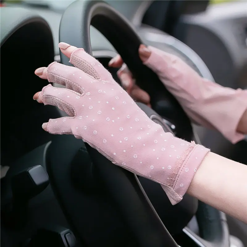 

Women's Fashion Half-finger Cotton Anti-ultraviolet Summer Driving Non-slip Thin Cycling Sun Shade Fingerless Sunscreen Gloves