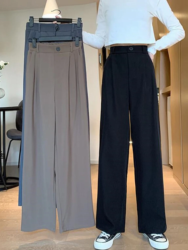 

Whcw Cgdsr Autumn Korean Pant Loose Solid Wide Leg Office Winter Casual Suit Straight High Waist Trousers Women Fashion 2020