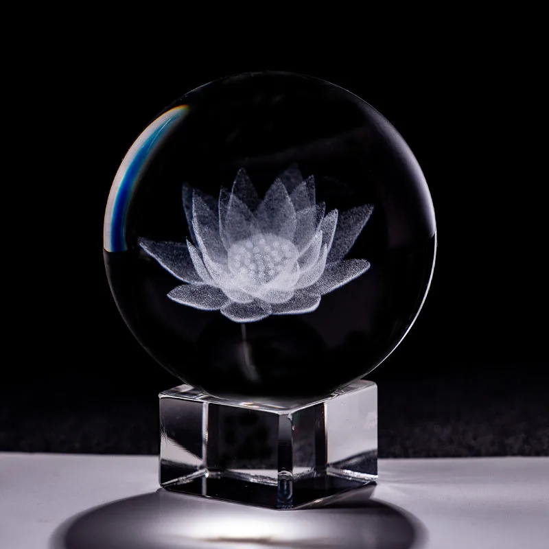 Bola De Cristal en miniatura De loto, esfera De Cristal grabada con...