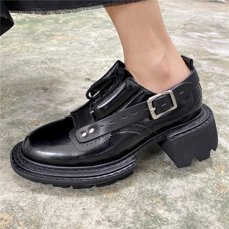 

New Platform Mary Jane Women's Slingle Shoes Gothic Lolita Female Loafers Spring Autumn Genuine Leather Handmade Ladies Shoes