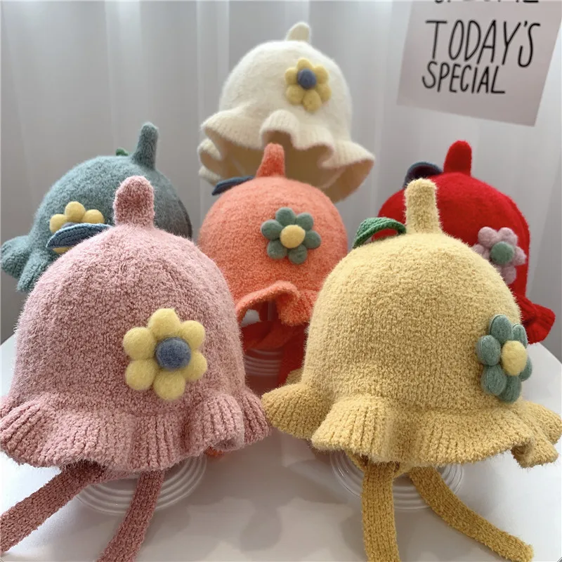 Осенне зимняя вязаная одежда для маленьких девочек Милая шапка принцессы с