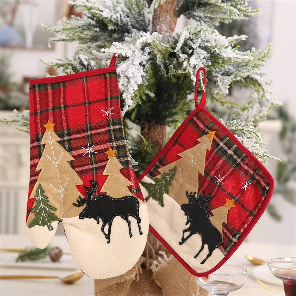 25 # Рождественское украшение 1 набор анти горячих перчаток для микроволновой печи