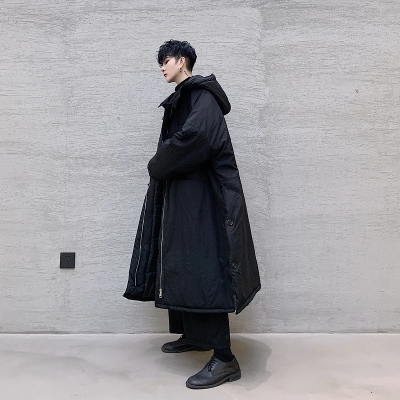 Мужская зимняя длинная свободная парка с капюшоном куртка пальто мужское