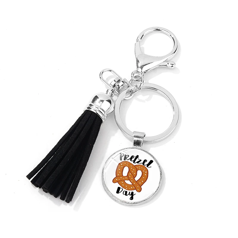 SIAN Cartoon Design The Office Figure Keychain Glass Time Gem Black Leather Tassel Key Rings Trendy TV Show Theme Charm Trinkets | Украшения