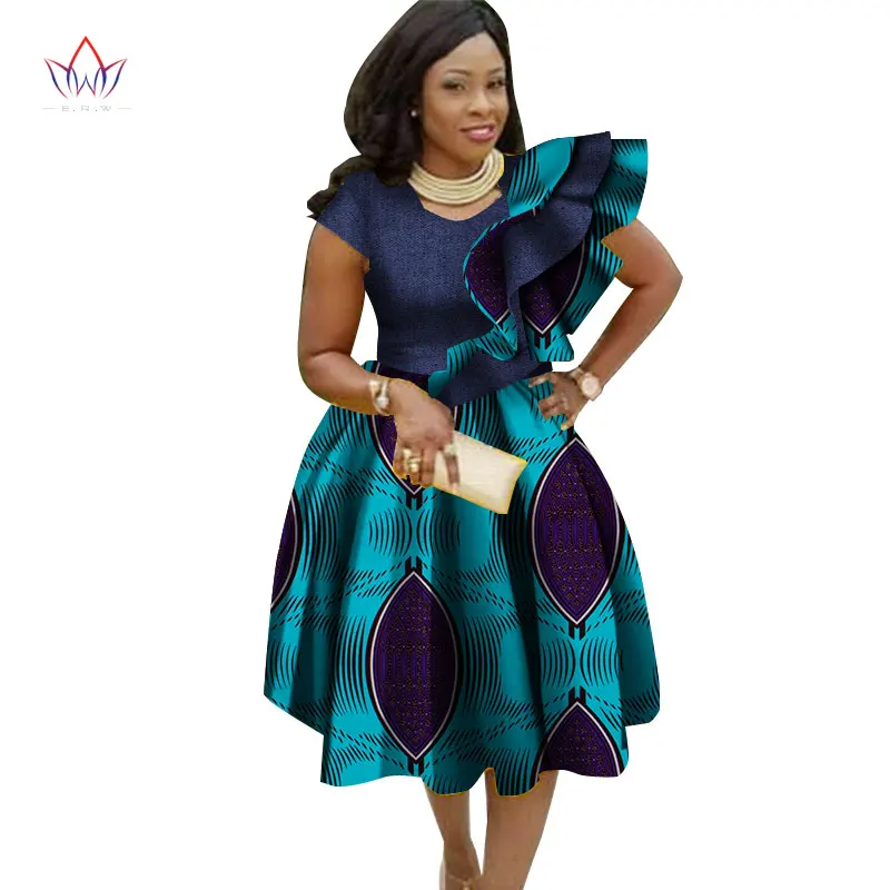 Новые африканские платья Bazin с оборками для Женщин Дашики принтом Платья круглым