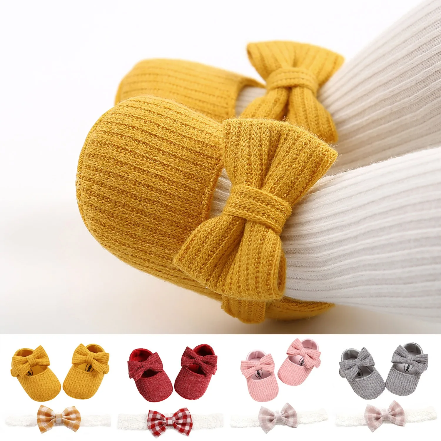 

For Newborn Baby Casual Sneaker Baby Girls Cute Bowknot Soft Boots Soft Crib Toddler Boots Kid Shoes Headband Sneakers Kids 2021