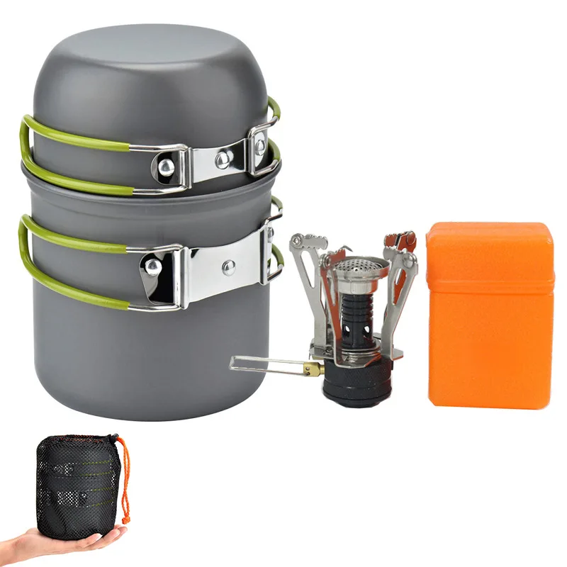 

Portable And Ultra-light Aluminum Alloy Camping Cookware Set Package Outdoor Picnic Stove Equipment Stainless Steel Burner