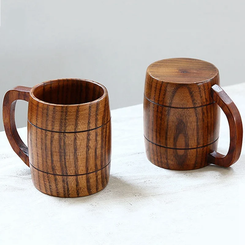 

Japanese Style Retro Wooden Cup Vintage Wood Beer Wine Water Cup With Handgrip Wine Glass Suitable for Home Restaurant Bar