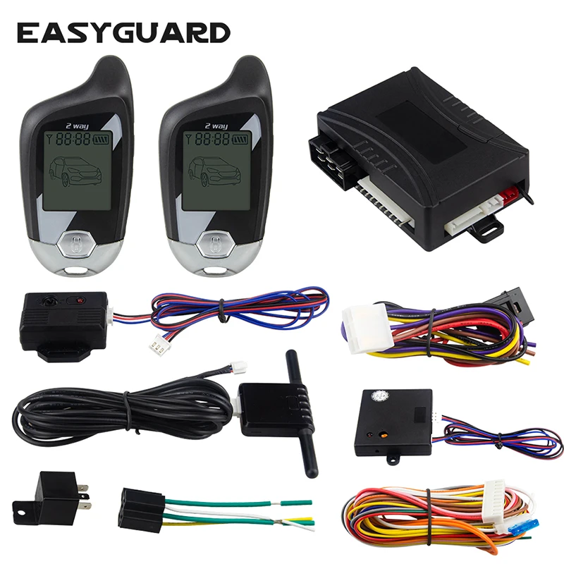 EASYGUARD EC202-1 2 Way car Alarm System with LCD Pager Display Remote Engine Start & Microwave Sensor DC12V