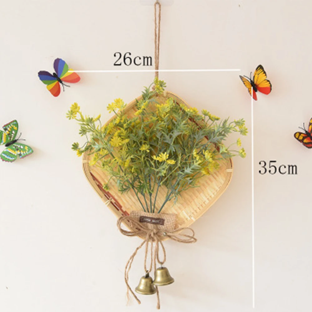 

Artificial Flower Bamboo Woven Wall Decorative Pendant Garden Office Shop Decor Living Room Home Creative Wall Ornament